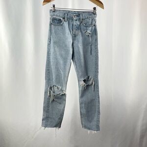 Levi's Distressed Rigid Denim Straight Leg Jeans in Light Blue‎ Size 23